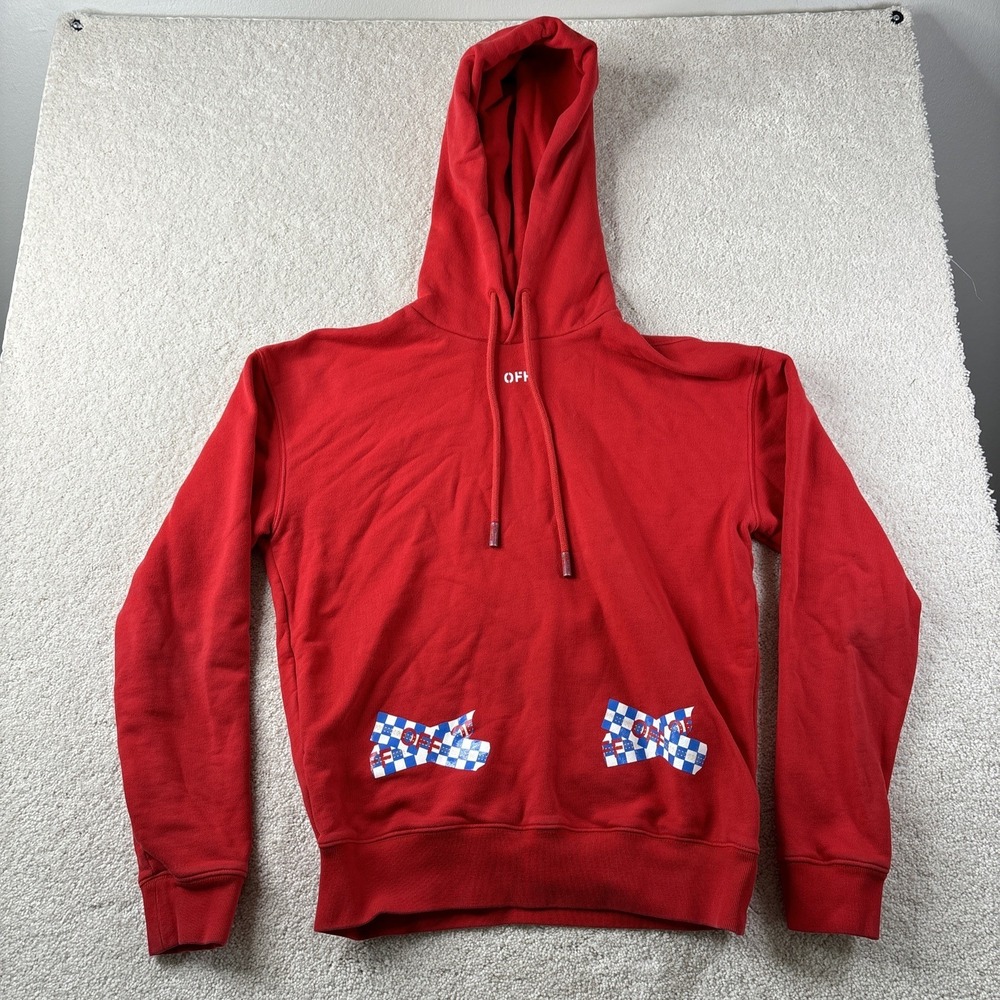 OFF WHITE Virgil Abloh Sweatshirt Mens Small Tape Arrows Pullover Hoodie Checker